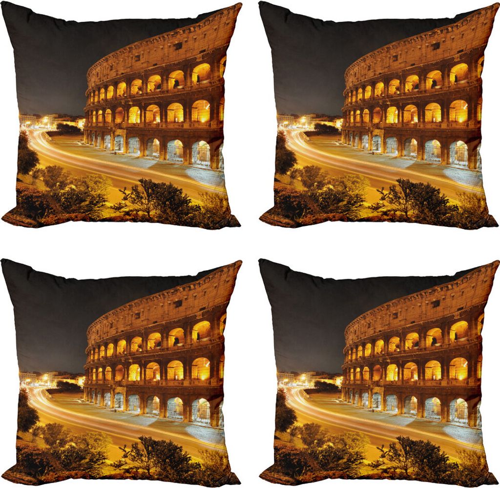 ABAKUHAUS Italien Kissenbezug Set (4 Stück), Colleseum bei Nacht Rom, Moderner Doppelseitiger Digitaldruck, 45 cm x 45 cm, Bernstein Marigold Schwarz