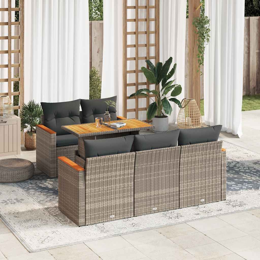 Maison Exclusive - 6-tlg. Garten-Sofagarnitur mit Kissen Grau Poly Rattan Akazie