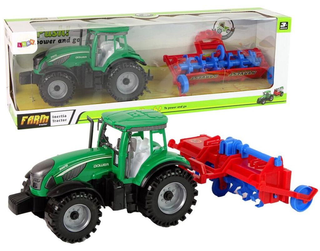 Lean Toys Traktor mit Pflug Friktionsantrieb Rot