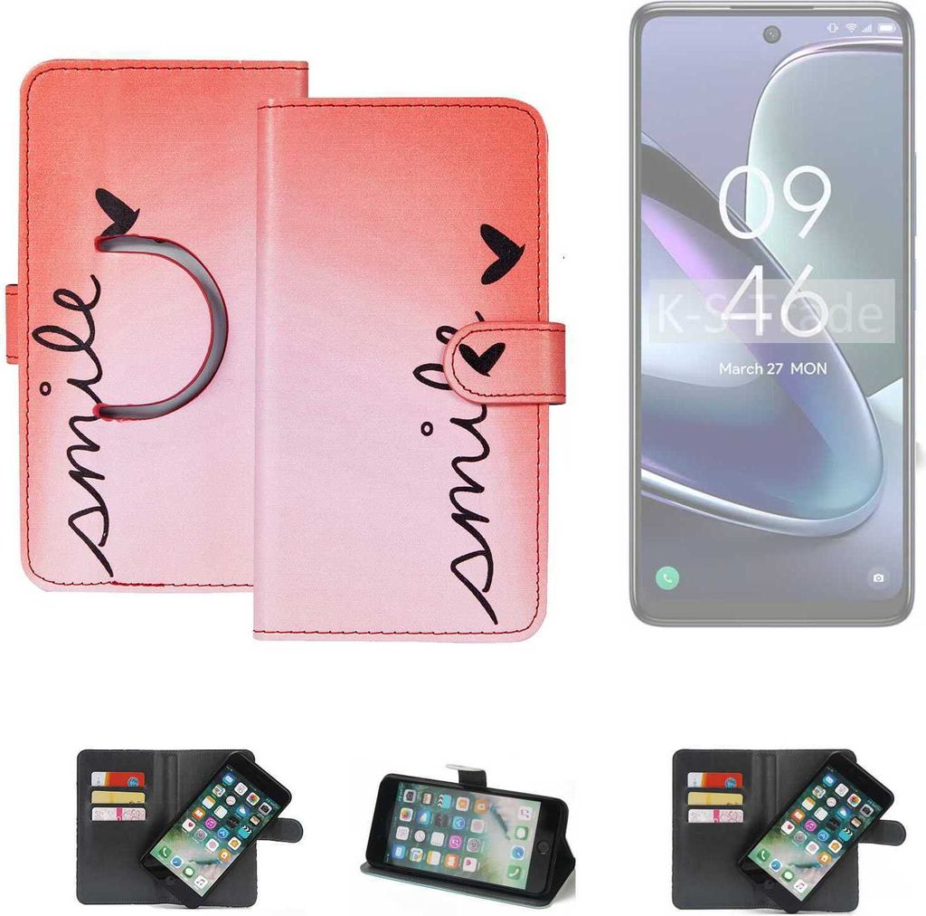K-S-Trade Schutzhülle Handyhülle kompatibel mit TCL 50 5G Hülle cover bookstyle Etui ''smile'' rot Standfunktion Kameraschutz (1Stk)