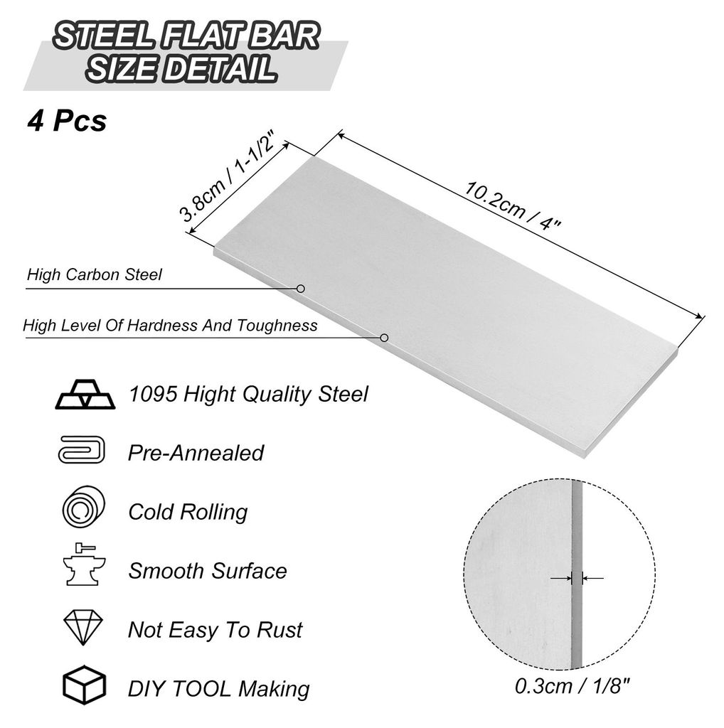 4 Pack 1095 Stahl fš¹r Messerherstellung, 4" x 1-1/2" x 1/8" kaltgewalzter geglš¹hter Stahlblech fš¹r DIY-Blankblech, professionelle und Hobb...