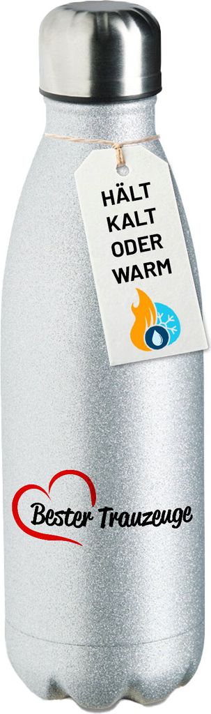 Huuraa Trinkflasche Bester Trauzeuge Herz 500ml Silver Edelstahl Wasserflasche Trinkflasche Geschenkidee