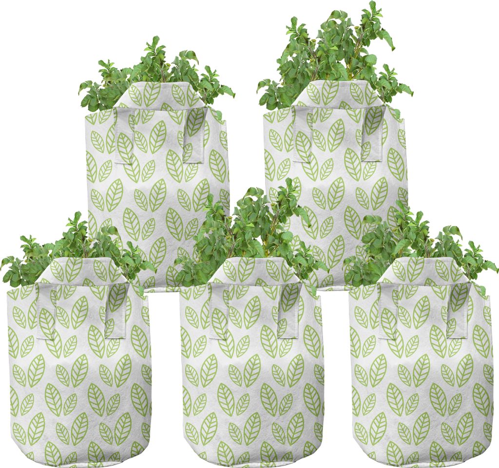 ABAKUHAUS Grünes Blatt Zuchttöpfe 5er-Pack, Abstrakt Simplistic, hochleistungsfähig Stofftöpfe mit Griffen für Pflanzen, 5 Gallonen, Apple-Gr...