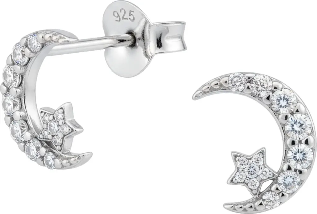 Orecchini Luna e Stella in Argento 925 con Zirconi | Gioielleria Italiana