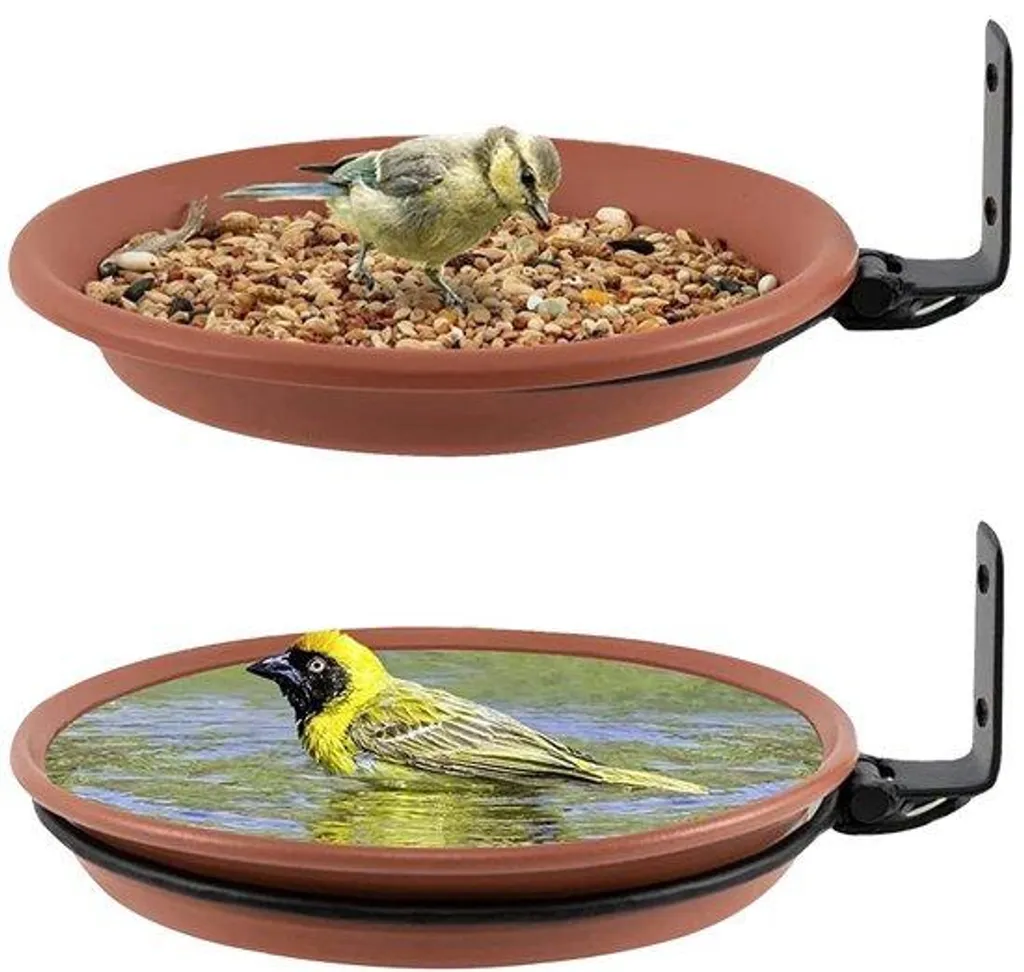 Bain d'oiseaux marron en résine résistante - Double usage pour balcon