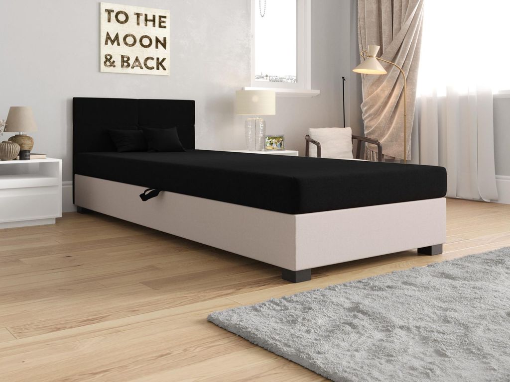 Einzelbett mit Polsterung 120x195 LOCIKA 2 - schwarz/ecru