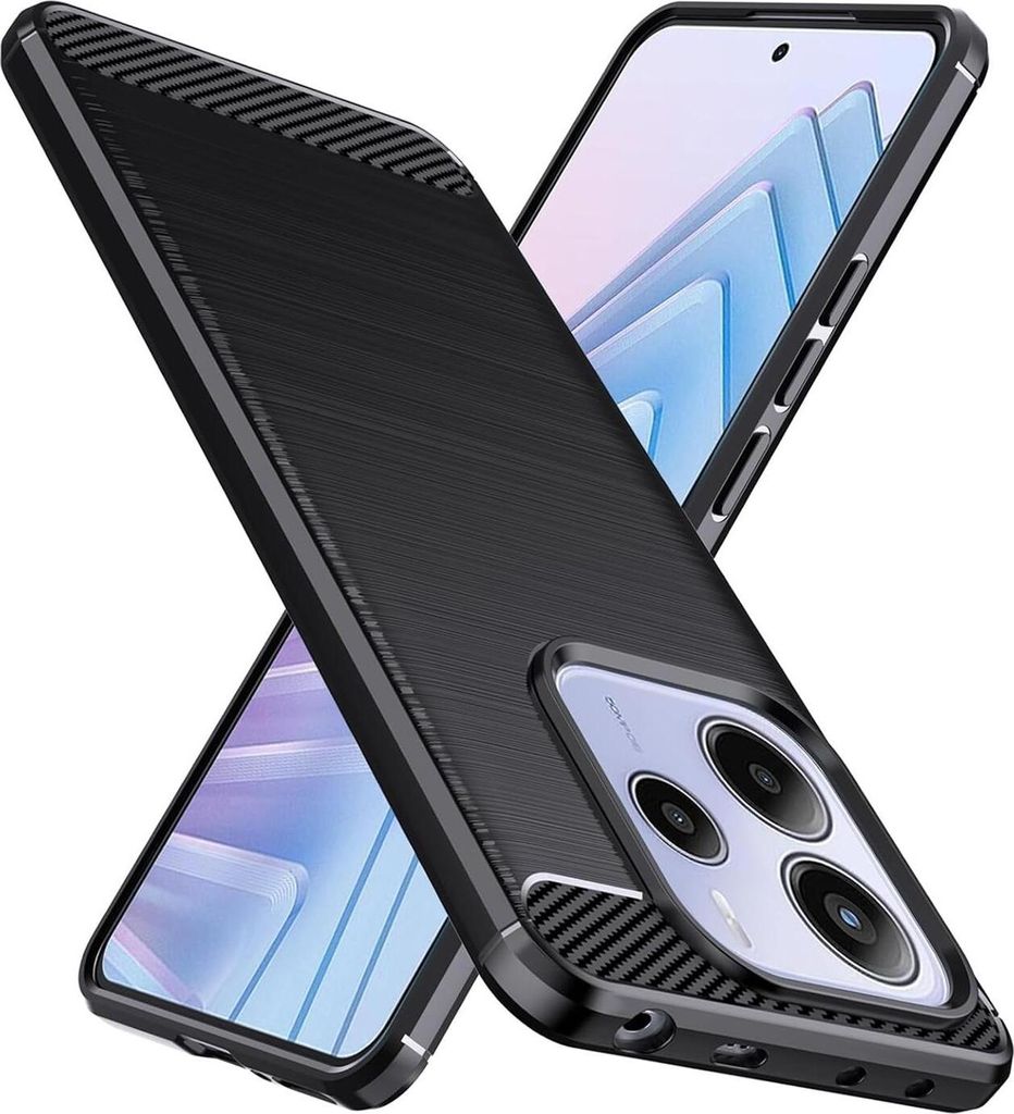 Conie Silikon Schutzhülle für Xiaomi Redmi Note 14 5G Tasche Case Cover Bumper TPU Carbon Look Hülle in Schwarz