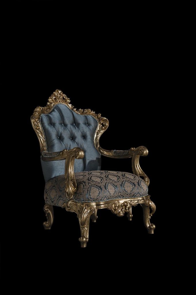 Sessel Blau Elegantes Wohnzimmer Polster Stoff Design Klassische Luxus Schön Neu