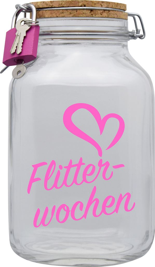 Spardose Geld Geschenk Ideen Flitterwochen Design2 Transparent Größe XXL 3 Liter