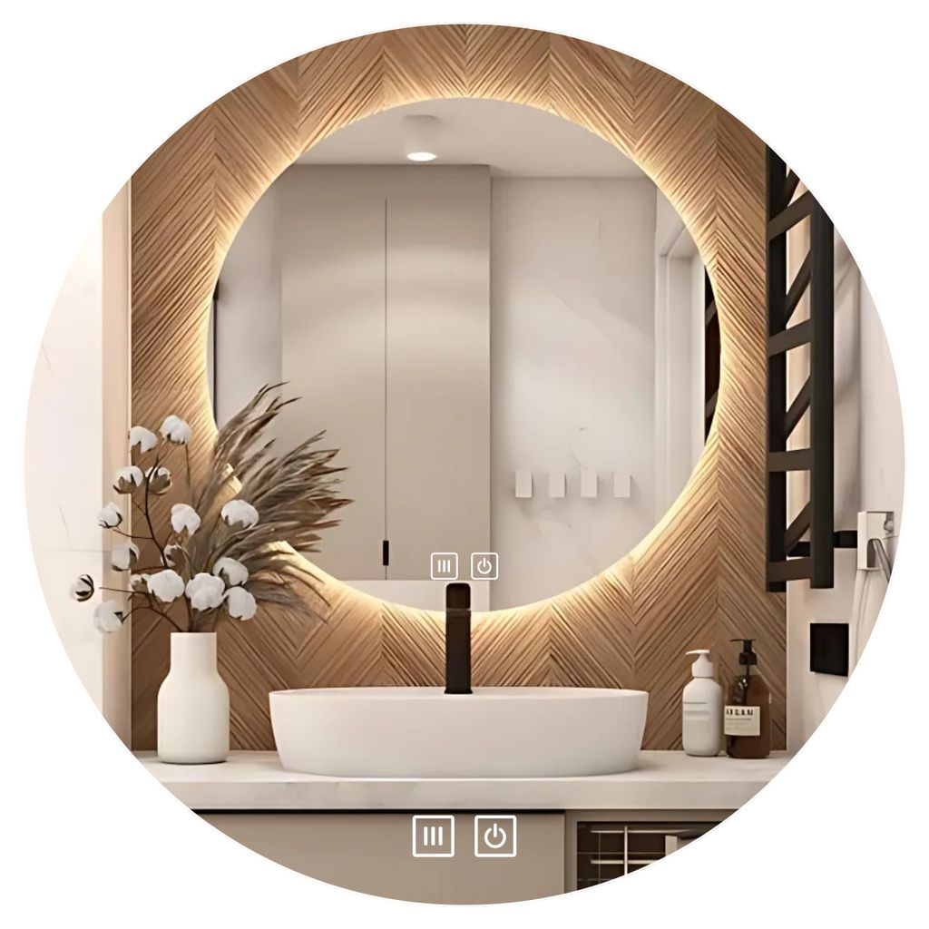 LED Badezimmerspiegel Rund 80 cm – Badspiegel mit LED Beleuchtung, Touch-Schalter, Anti-Beschlag, 3 Lichtfarben, Dimmbar, Modern – SAVE HOME