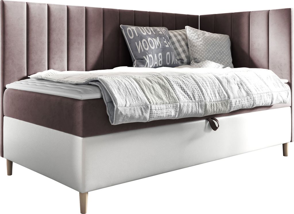 MIRJAN24 Boxspringbett Maja Junior 3 100x200, Einzelbett mit Bonellfederkern, Härtegrad - H3 (Farbe: Soft 017 + Fresh 09, Seite zum Öffnen des Be...