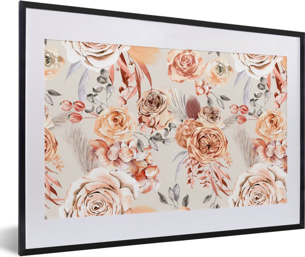 MuchoWow Gerahmtes Poster Rosen - Orange - Braun - Rot 60x40 cm - Poster mit Schwarzem Bilderrahmen Wandposter Rahmen Foto Bilder - Schlafzimmer ...