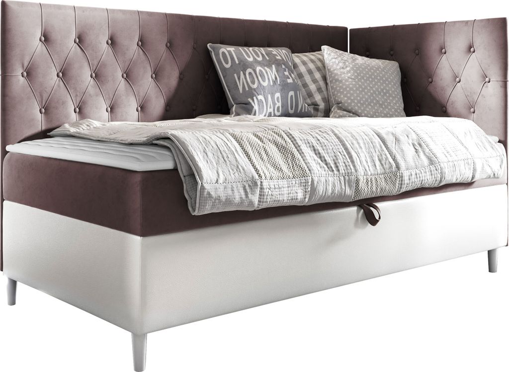 MIRJAN24 Boxspringbett Filip Junior 3 80x200, Einzelbett mit Bonellfederkern, Härtegrad - H3 (Farbe: Soft 017 + Fresh 09, Seite zum Öffnen des Be...