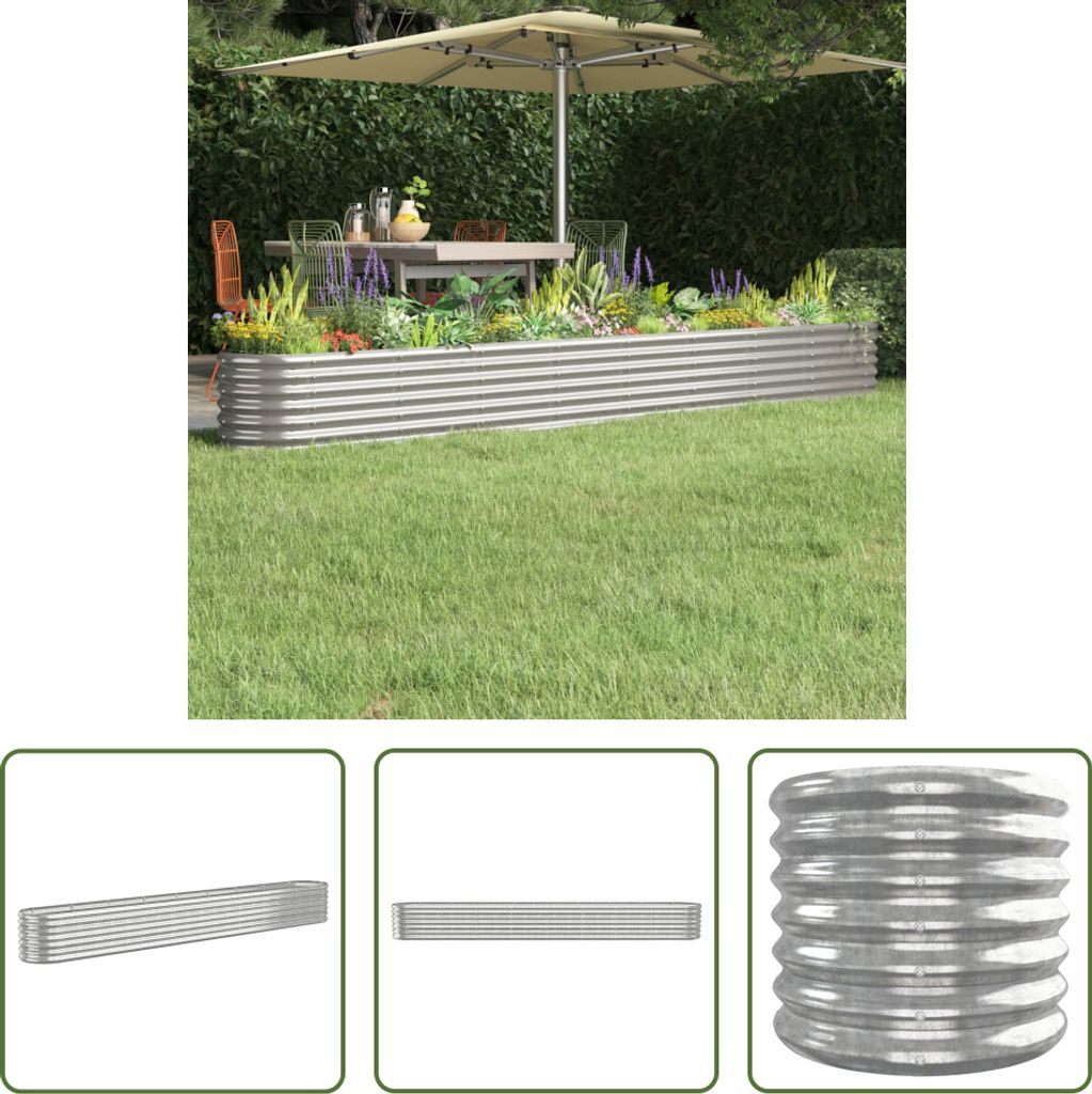 The Living Store Hochbeet Pulverbeschichteter Stahl 332x40x36 cm Silbern