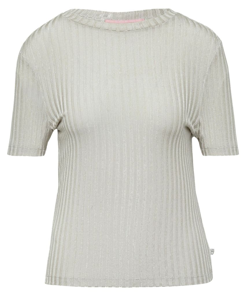 s.Oliver Damen Kurzarm Crop-T-Shirt aus elastischem Material in Metallic-Optik