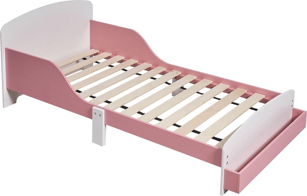 Kleinkind-Bodenbett mit Gitter, Weiß/Rosa, Ablagefach