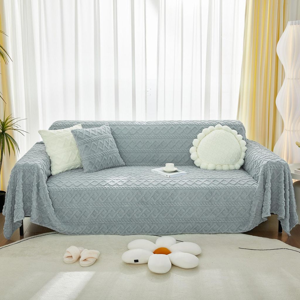 Sofadecke Geometrischer Jacquard Kuscheldecke Wohndecke Überwurfdecke Tagesdecke Sofabezug Sofaüberwurf, 180x180cm, Hellgrau