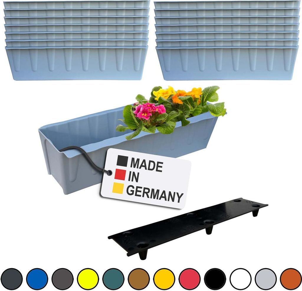 BURI 12 Euro-Paletten Blumenkästen-Einsätze inkl. Bewässerungsmatte | 37,3cm Grau | Pflanzkasten für Europalette Palette | Balkonkasten | Blume...