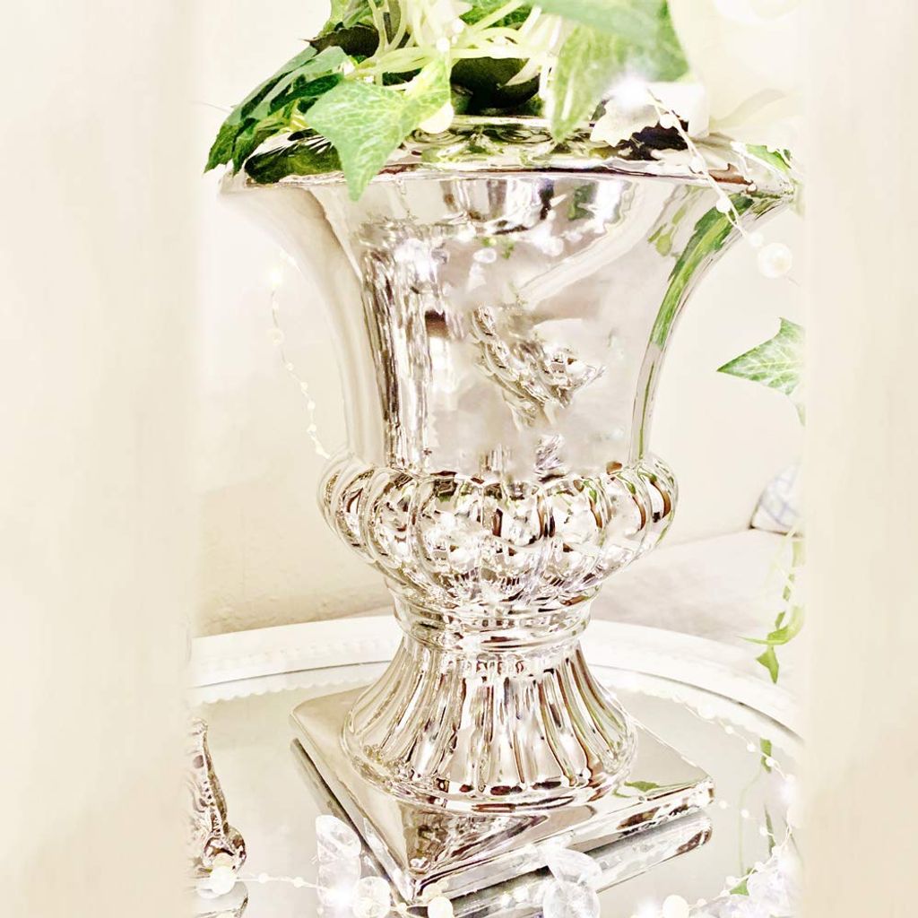 DRULINE Keramik Vase Silber Hochglanz Blumenvase Dekovase Tischvase Shabby Chic