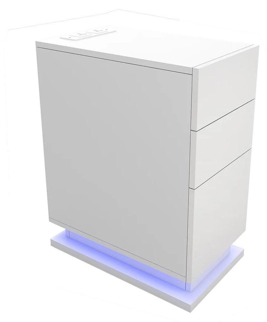 Nachttisch - Beistelltisch Schlafzimmer - 3 Schubladen - EU-Steckdosenleiste - LED-Lichtleiste 2 m - Metallgestell - 50x30x63 cm - Weiß modern