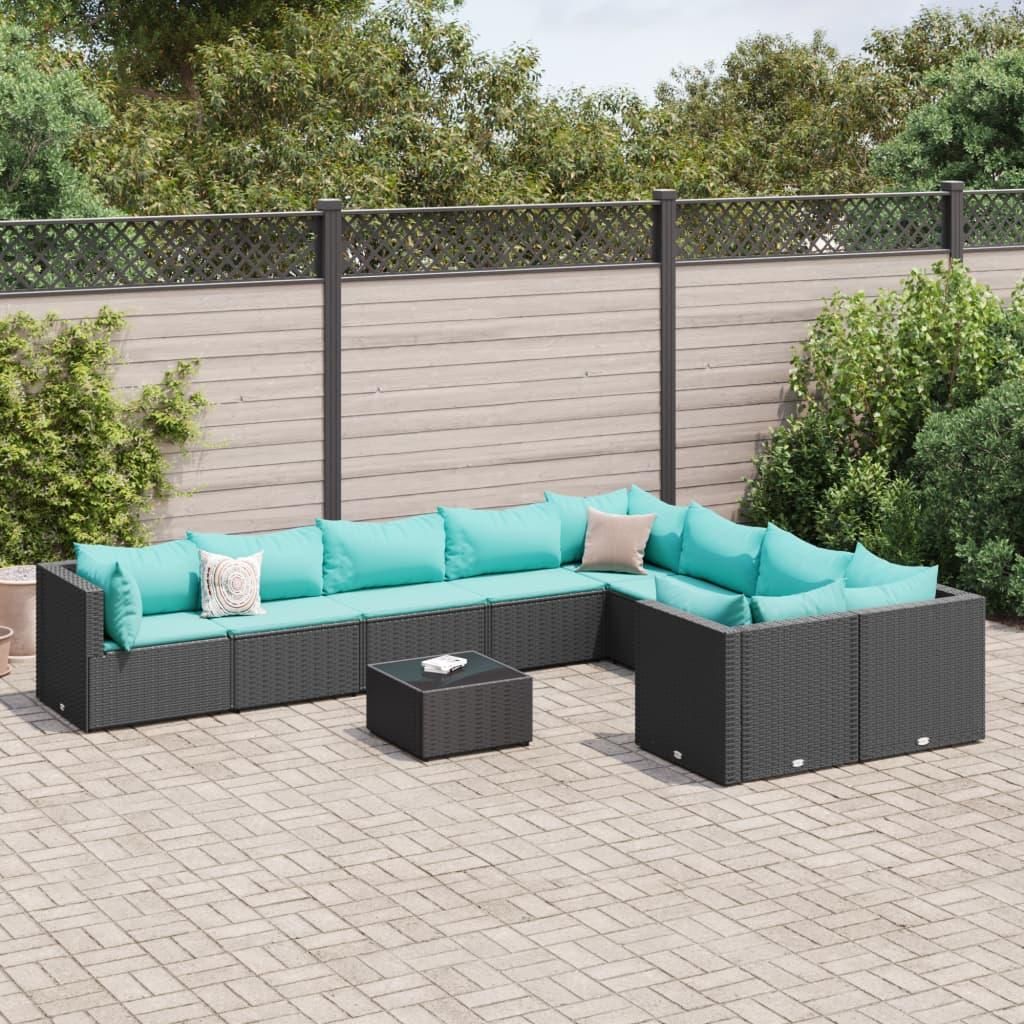 Maison Exclusive - 10-tlg. Garten-Sofagarnitur mit Kissen Schwarz Poly Rattan