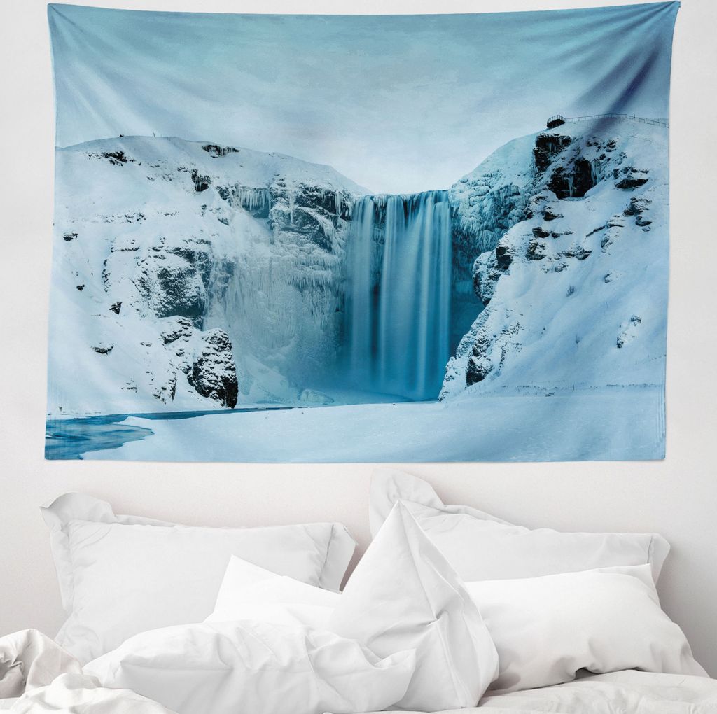 ABAKUHAUS Landschaft Wandteppich, Berge mit Schnee aus Weiches Mikrofaser Stoff Waschbar ohne Verblassen Digitaldruck, 150 x 110 cm, Petrol Blau