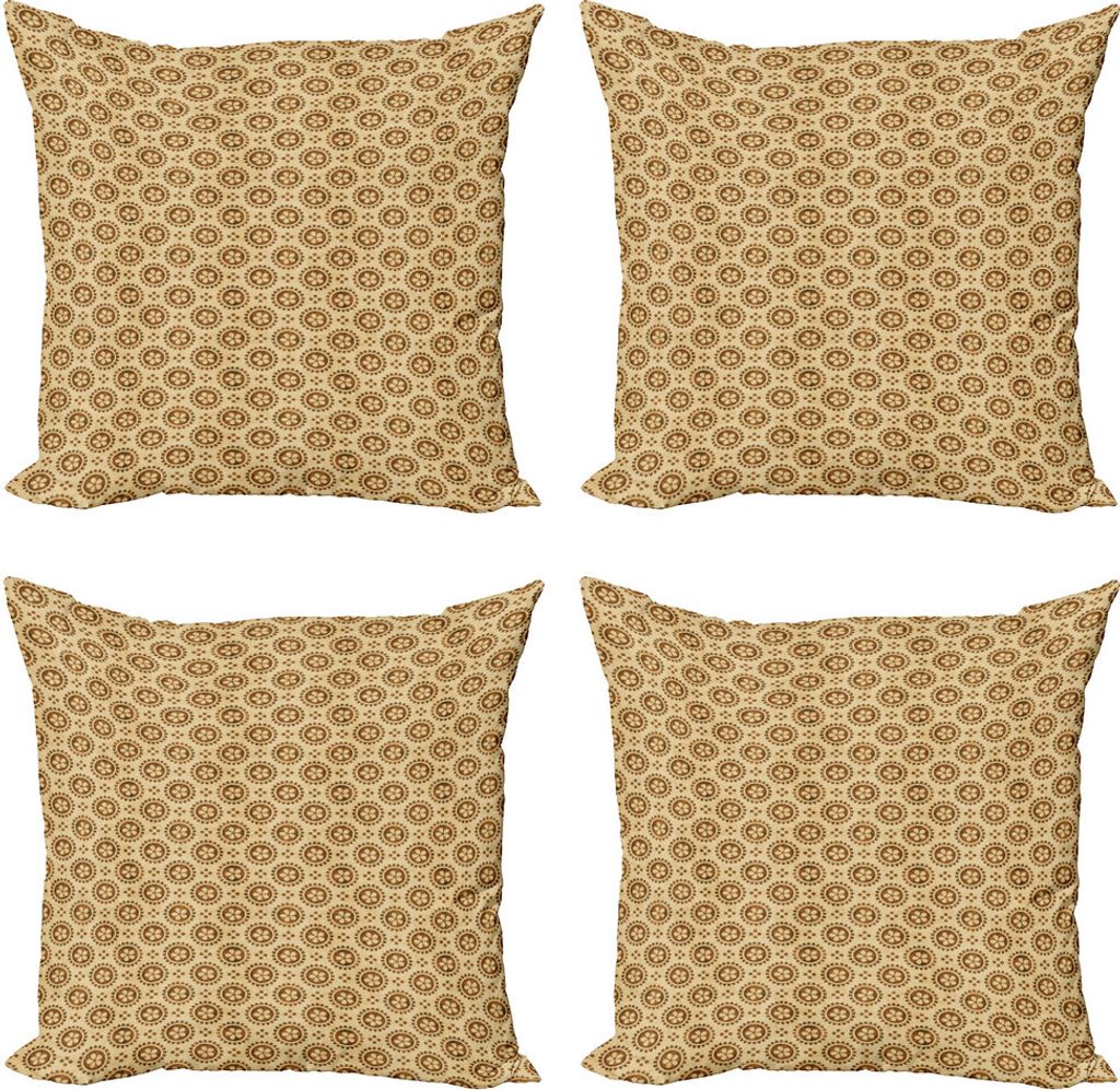 ABAKUHAUS Retro Kissenbezug Set (4 Stück), Repeating Kreise Petals, Moderner Doppelseitiger Digitaldruck, 60 cm x 60 cm, Caramel und Beige