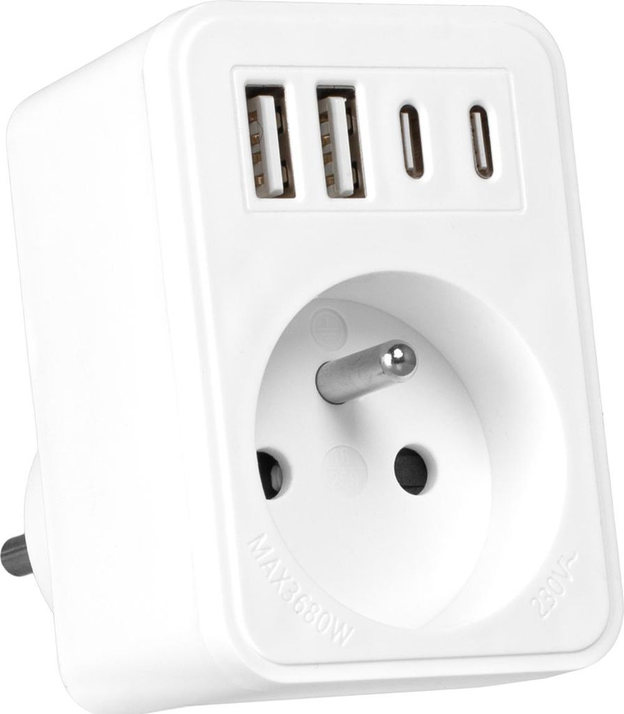 Vayox VA0375 Zásuvkový adaptér 1 přihrádka + 2x USB-A + 2x Obrázek produktu 