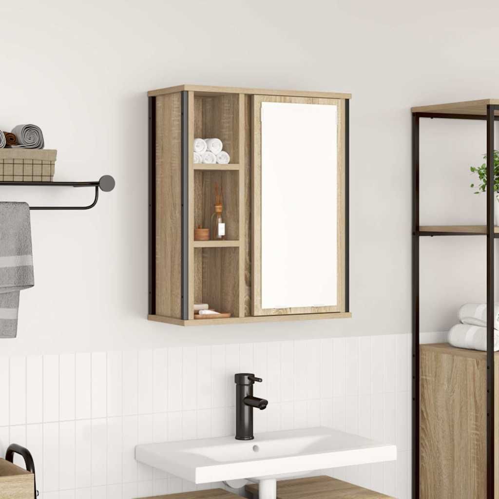 Möbel Bad-Wandschrank mit Spiegel Sonoma-Eiche 50x21x60 cm - Badspiegel 861903