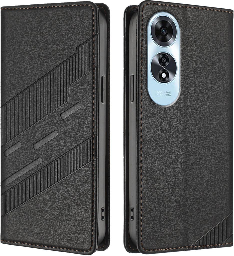Hülle für Oppo A60, Kunstleder Brieftaschen Handyhülle mit Kartenfach und Standfunktion Schwarz
