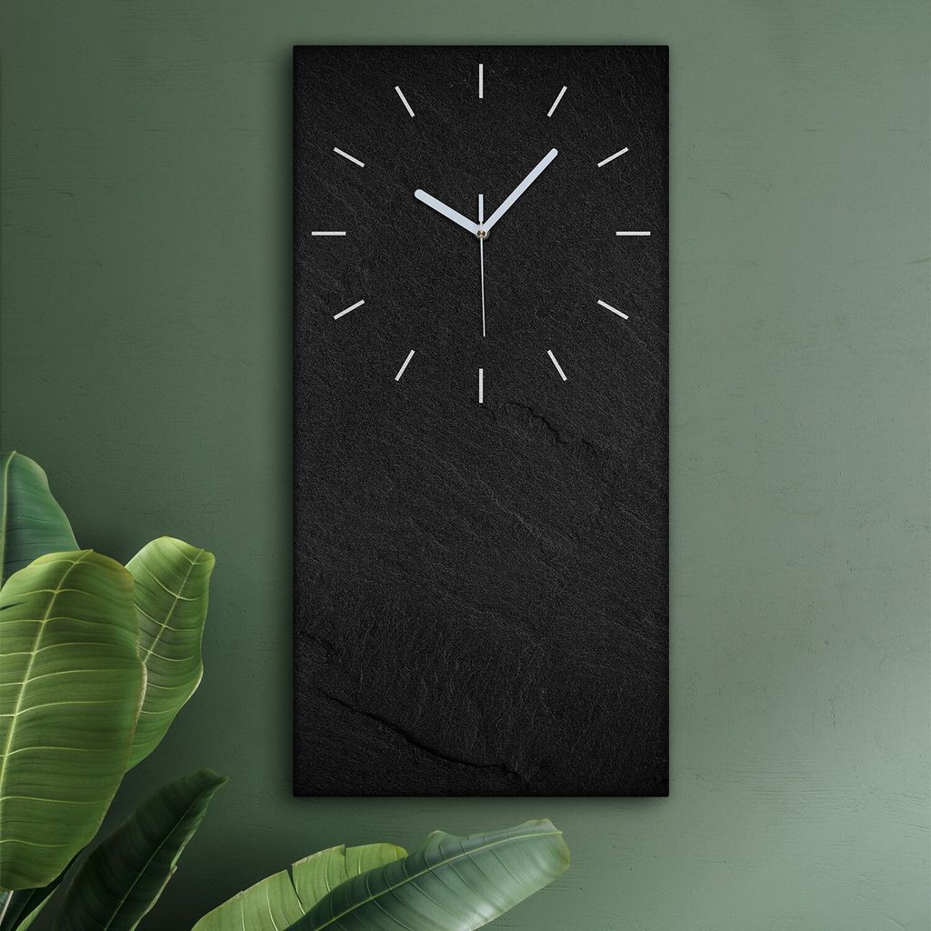 Wohnzimmer Leinwand Uhr Geräuschlos Küche 30x60 Schwarzer Stein, Marmor, Motive, Textur, weiße Zeiger