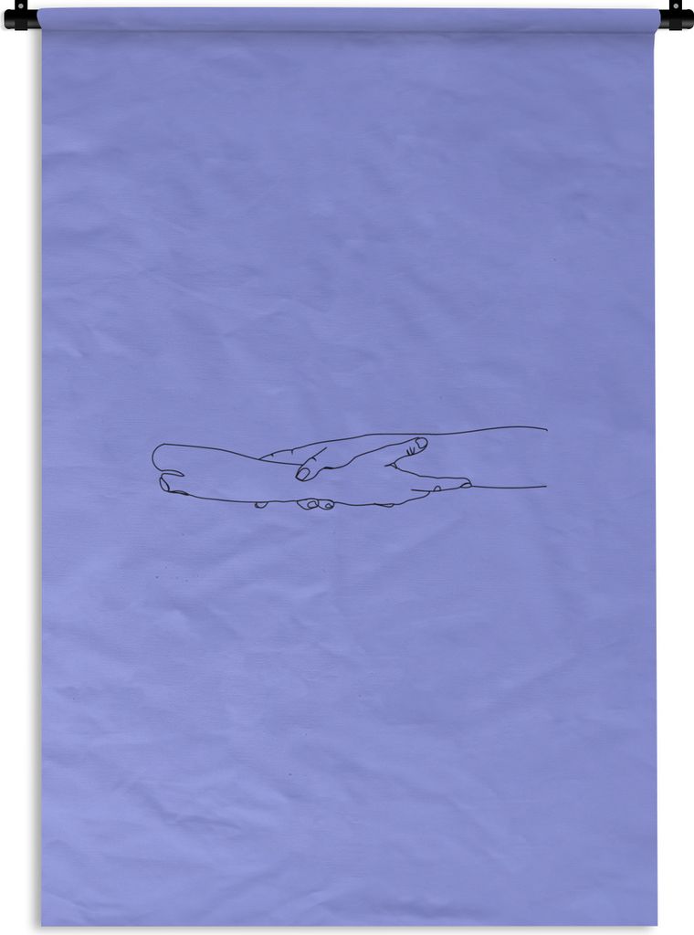 MuchoWow Wandteppich Wandbehang Hand - Strichzeichnung - Lila 90x135 cm Tapisserie Dekoration Wandtuch - Baumwolle - Wandskulptur