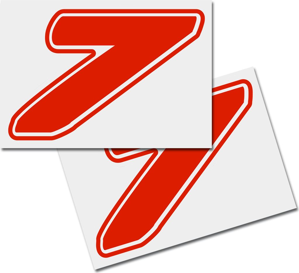 Startnummer Aufkleber 2er Set, Schrift Assen, # 7 rot