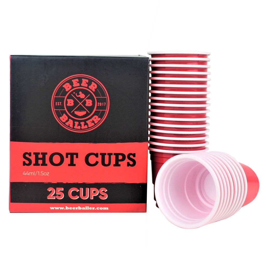 25 rote Schnapsgläser aus Plastik für Shot Pong BeerBaller® Shot Red Cups 
