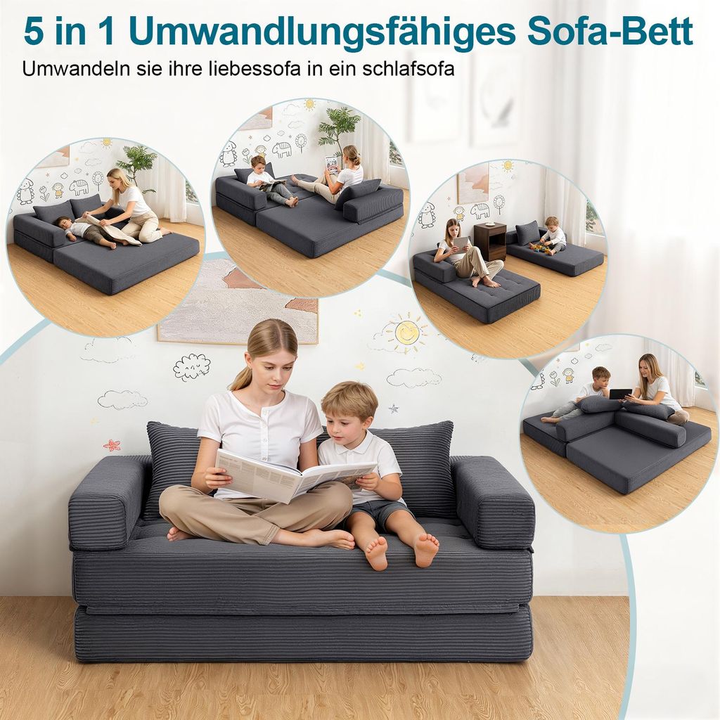 HOMMPA 5-in-1 Klapp-Schlafsofa, extragroß, Bodenschlafsofa