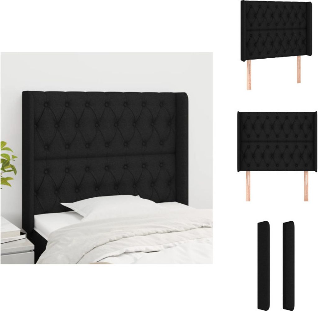 vidaXL Kopfteil mit Ohren Schwarz 93x16x118/128 cm Stoff - Kopf- & Fußenden