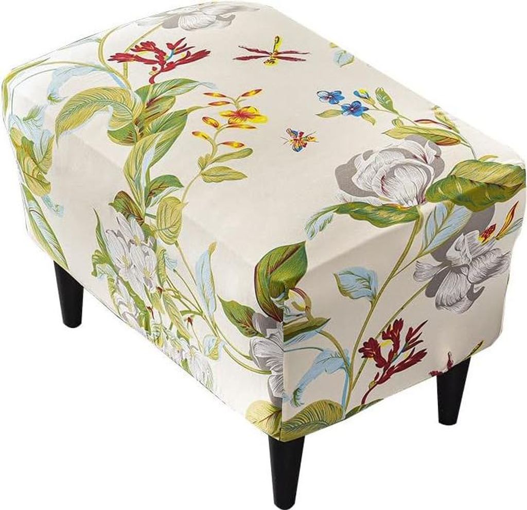 Rechteckige Ottomane Hülle - Stretch Slipcover - 1 Stück - Polyester Elasthan - Blumen- und Blattmuster