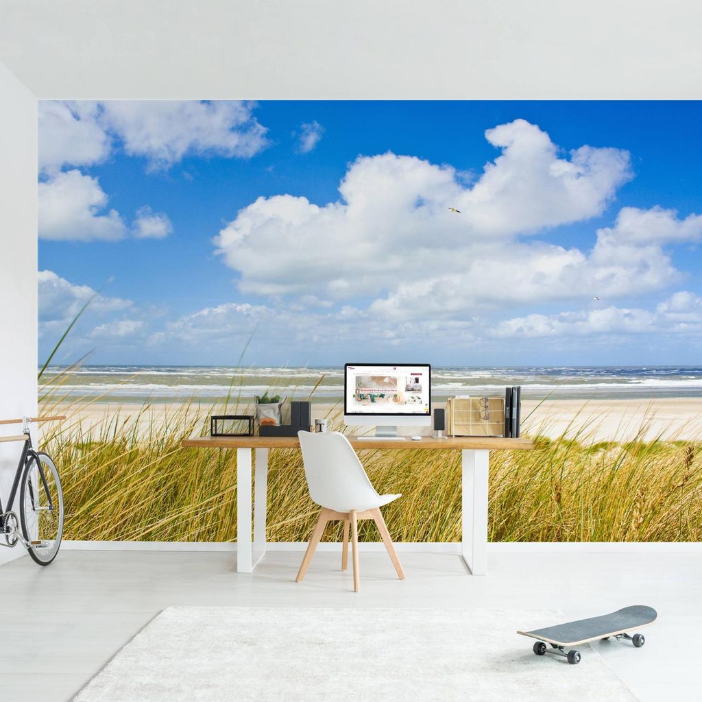 Fototapete Strand - Vliestapete - Bildtapete UV-beständig Düne blau Motiv Wandtapete geruchsfrei