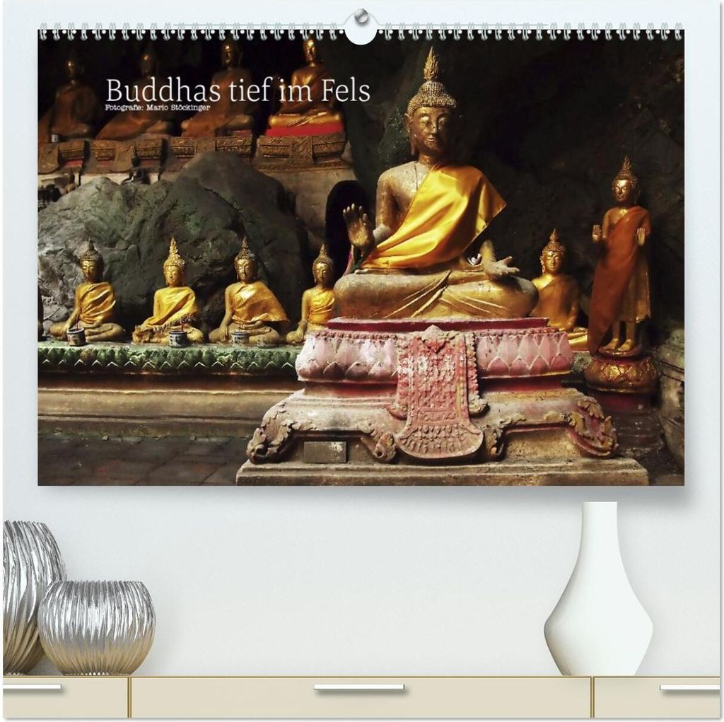 Buddhas tief im Fels (hochwertiger Premium Wandkalender 2026 DIN A2 quer), Kunstdruck in Hochglanz