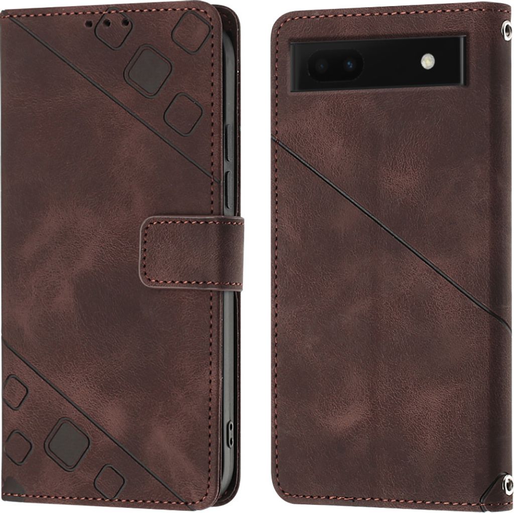 Hülle für Google Pixel 6A 5G Prägung Flip Leder Brieftasche Schutzhülle mit Ständer Braun