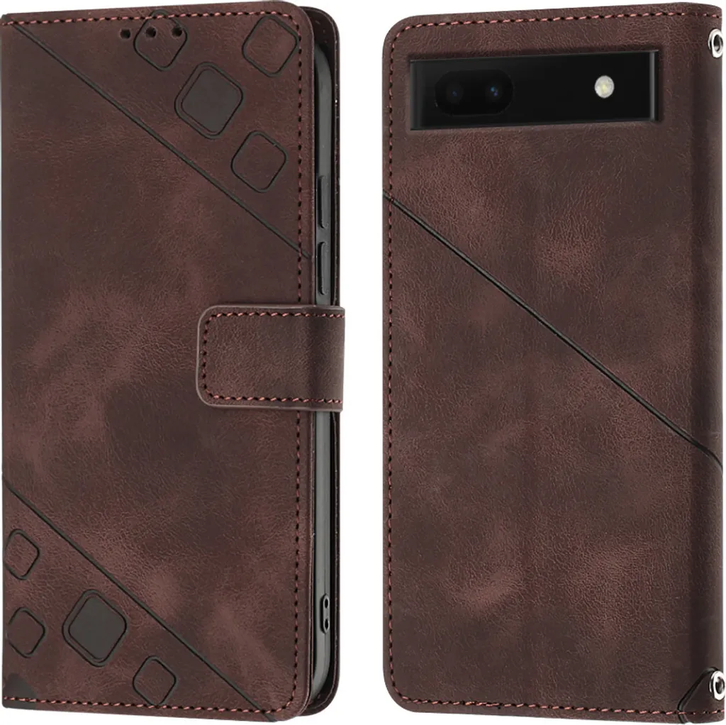 Custodia per Google Pixel 6A 5G in rilievo Custodia a portafoglio in pelle flip con funzione stand Marrone