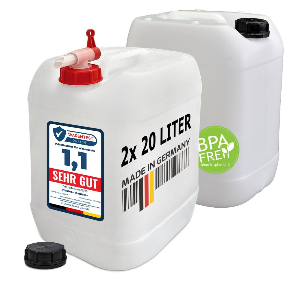 plasteo® 2 Stück 20 Liter Kanister Wasserkanister Produktbild 