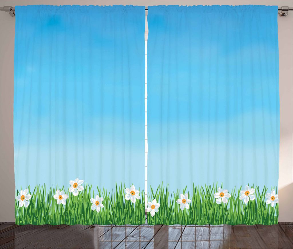ABAKUHAUS Gras Rustikaler Vorhang, Blue Skies unscharfer Hintergrund, Wohnzimmer Universalband Gardinen mit Schlaufen und Haken, 280 x 225 cm, Blau...