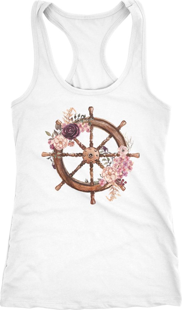 Damen Tank-Top Steuerrad Blumen Wasserfarben Watercolor Racerback Neverless weiß XXL