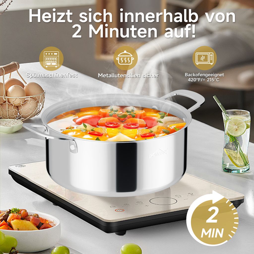 Topf 26cm 5,2L Edelstahl Kochtopf Induktion mit