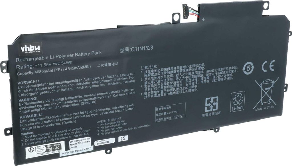 vhbw Akku kompatibel mit Asus ZenBook Flip Q324UAK, UX360, Q324UA, Q324UA-BHI7T17, UX360UA, UX360UA-1A Notebook (4680 mAh, 11,55 V, Li-Polymer)