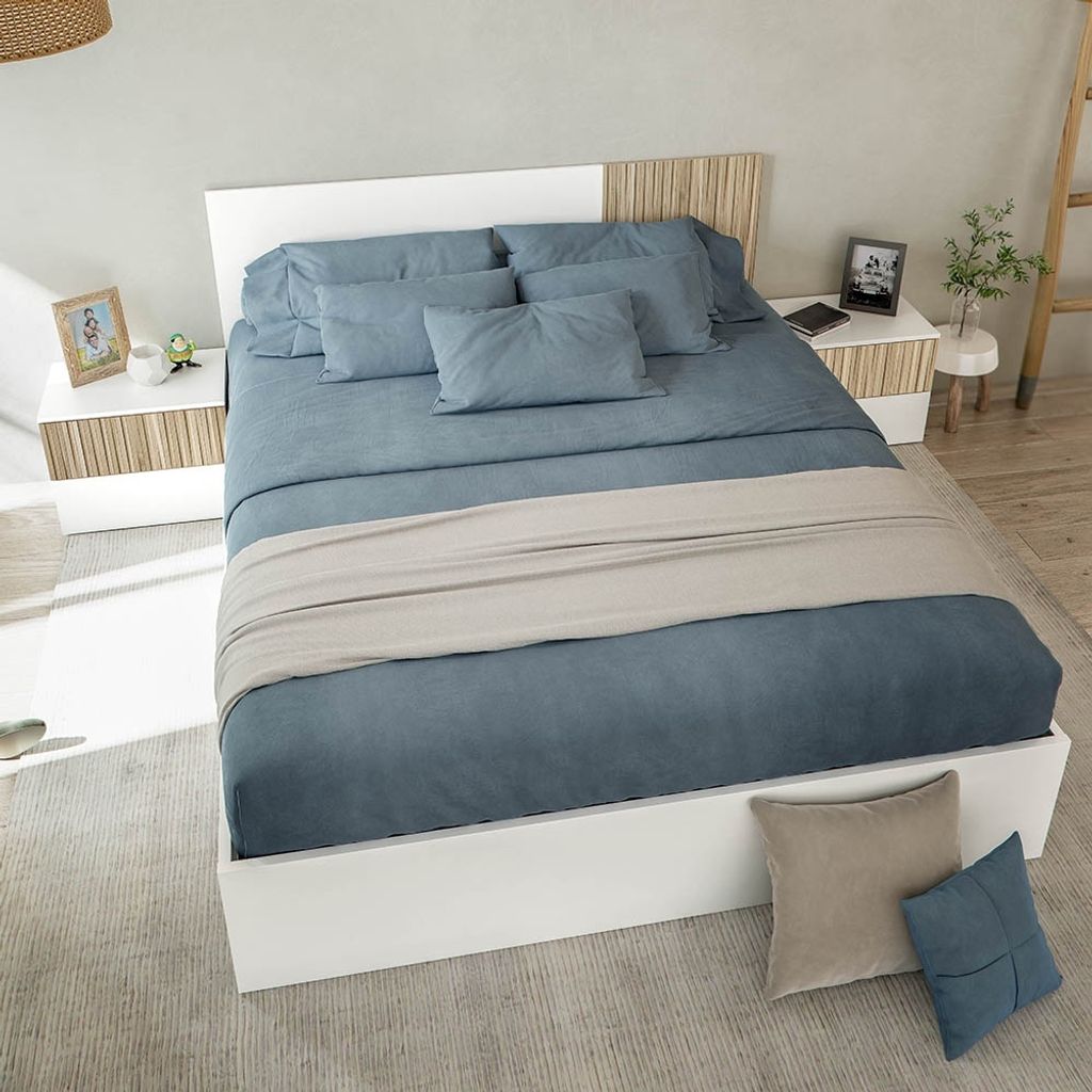 Bett-Set >ETHNA< (4-teilig) Liegefl. 160x190cm, Artik Weiß / Natur - 166x89x196 (BxHxT)