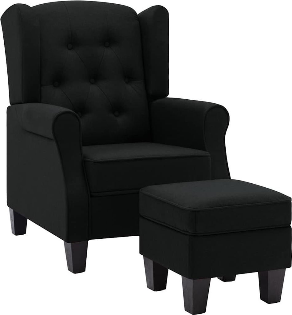vidaXL Sessel mit Fußhocker Schwarz Stoff Produktbild 