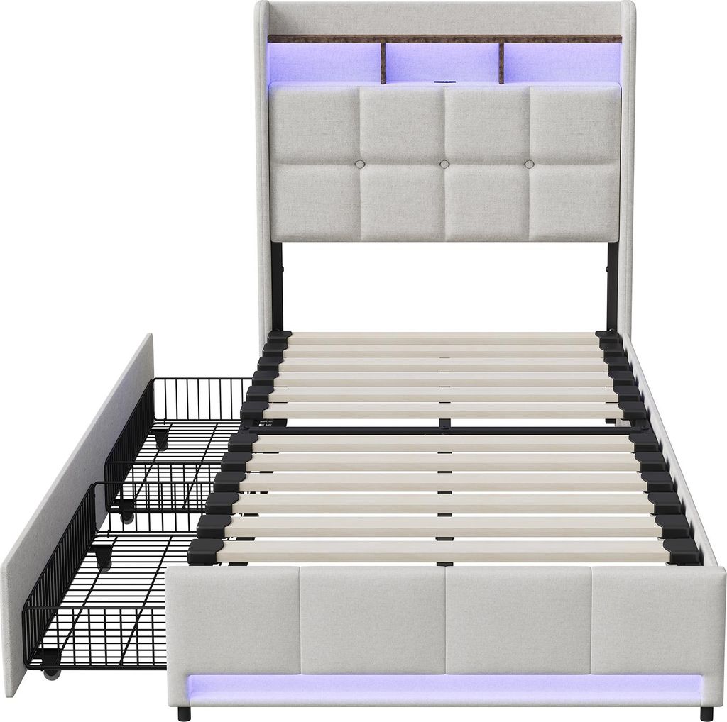 Letto imbottito Fortuna Lai 90x200cm con USB, letto per Immagine del prodotto 