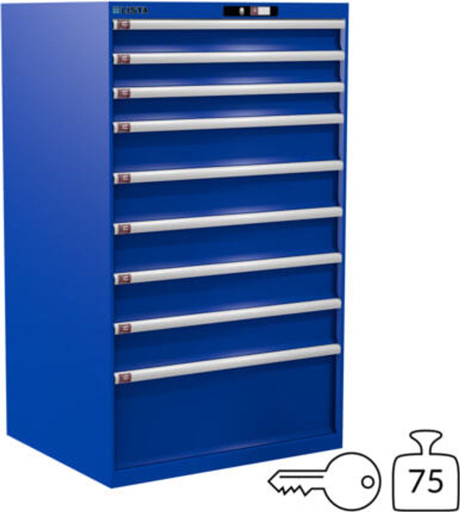Lista Schubladenschrank - 78.706.100 - 1.450x870x725 mm (HxBxT) - 9 Schubladen - 75 kg - Key Lock - Signalblau (RAL 5005)